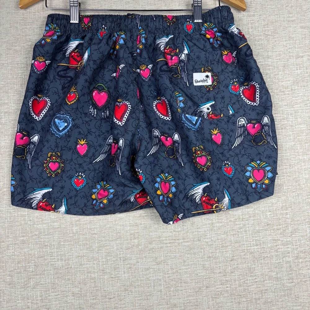 Boardies Mens Goth Tattoo Heart Print Swim Trunks Grey Pink Blue Small